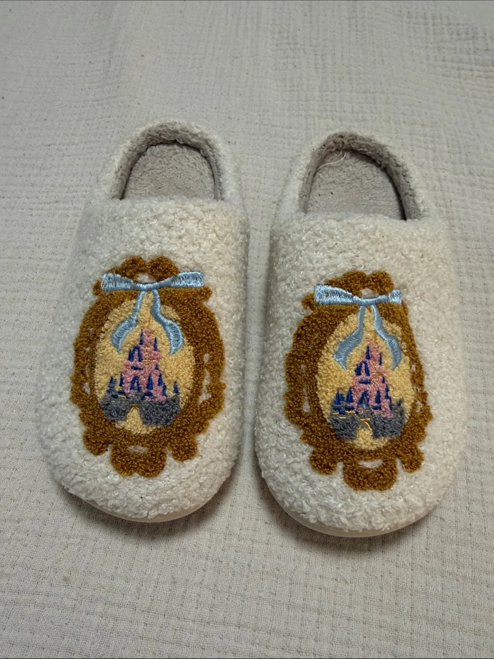 Cozy Cream Disney Castle Slippers
